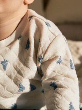 Cream Baby Quilted Sweatshirt with Blue Tree Print